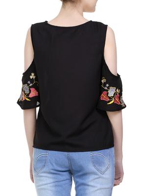 black embroidered cold shoulder top - 14904860 - Standard Image - 3