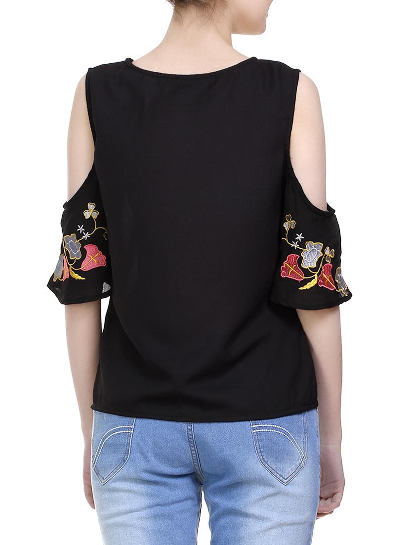 black embroidered cold shoulder top - 14904860 - Zoom Image - 3