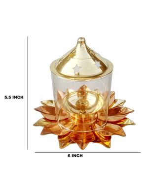 Decorate India Pure Brass and copper Kamal Medium Akhand diya 5.5 inch set - 14905106 - Standard Image - 3