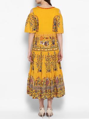 mustard cotton tiered kurta - 14905959 - Standard Image - 3