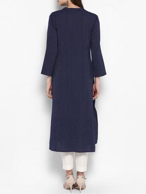 blue cotton straight kurta - 14905972 - Standard Image - 3