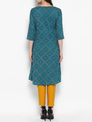 blue cotton embroidered kurta - 14905987 - Standard Image - 3