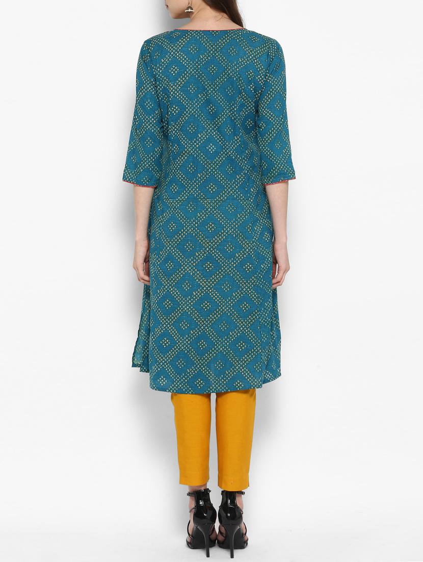 blue cotton embroidered kurta - 14905987 - Zoom Image - 3