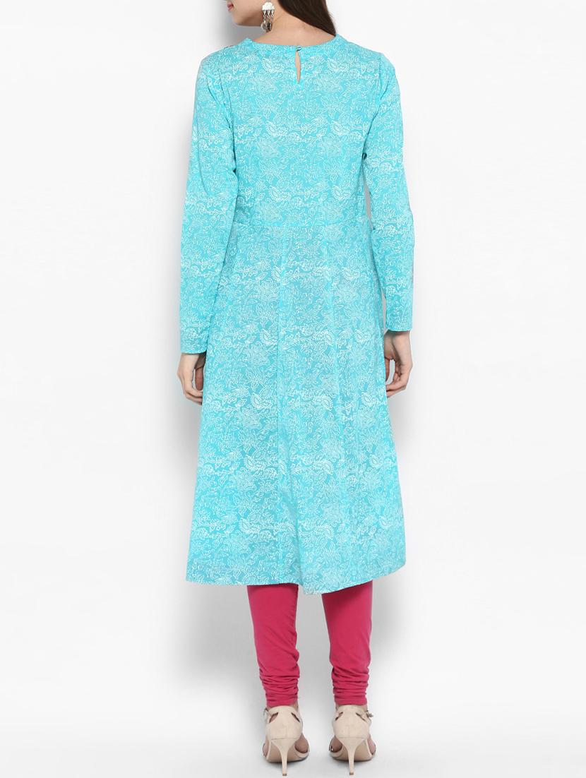 turquoise cotton anarkali kurta - 14905989 - Zoom Image - 3