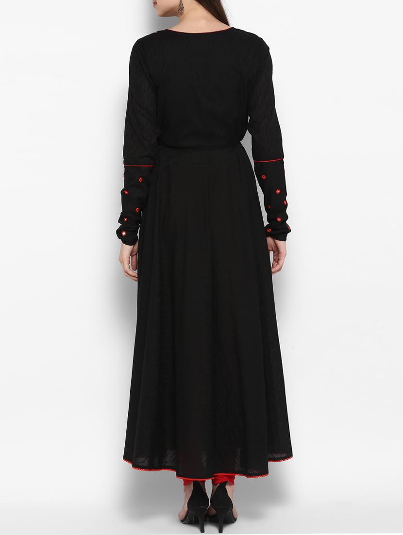 black cotton anarkali kurta - 14905998 - Zoom Image - 3
