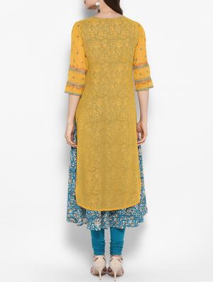 yellow georgette aline kurta - 14906002 - Standard Image - 3
