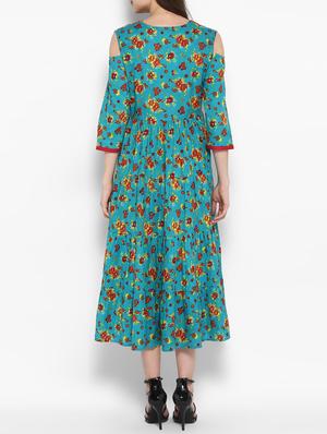 blue cotton flared kurta - 14906010 - Standard Image - 3
