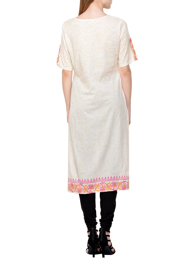 White cotton straight kurta - 14906909 - Zoom Image - 3