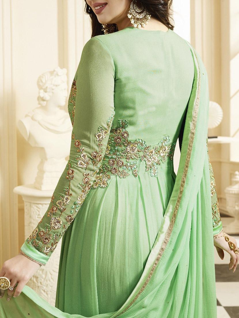 green georgette semi-stitched anarkali suit - 14907990 - Zoom Image - 3