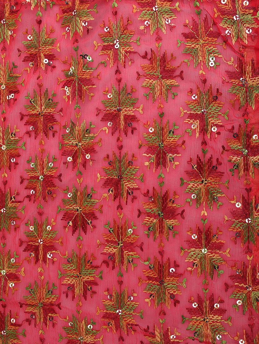 red poly chiffon phulkari dupatta - 14908734 - Zoom Image - 3