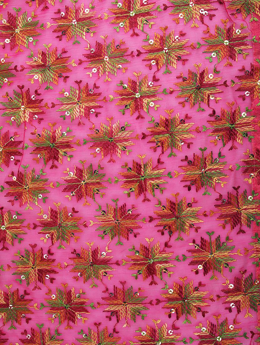 magenta poly chiffon phulkari dupatta - 14908740 - Zoom Image - 3