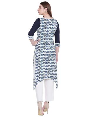 blue cotton blend asymmetric kurta - 14909401 - Standard Image - 3