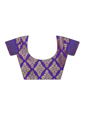Zari floral woven saree with blouse - 14909573 - Standard Image - 3