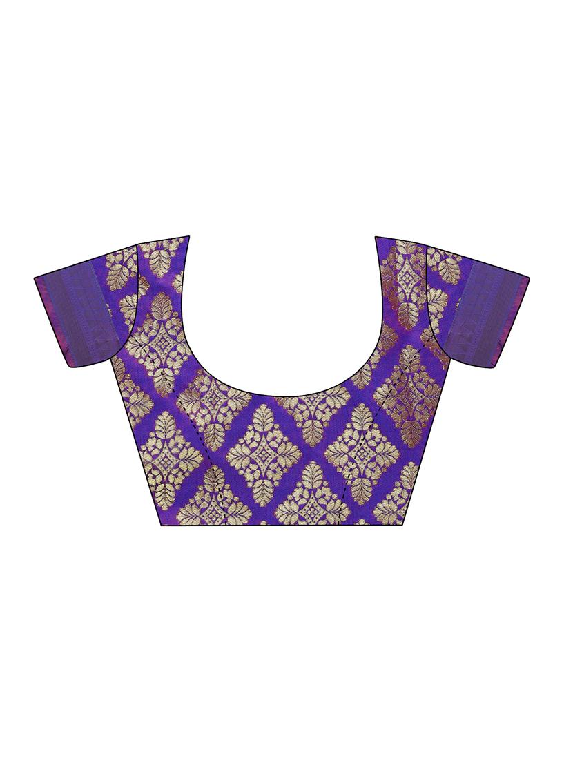 Zari floral woven saree with blouse - 14909573 - Zoom Image - 3