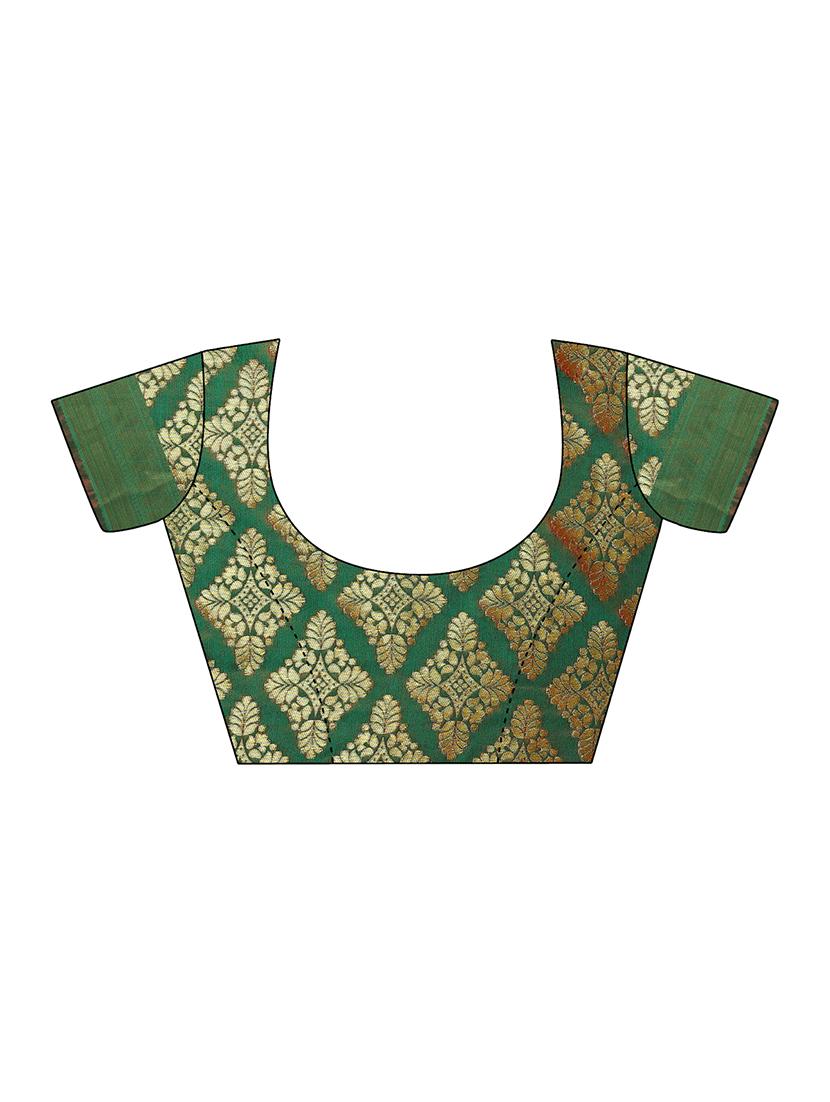 Zari floral woven saree with blouse - 14909574 - Zoom Image - 3