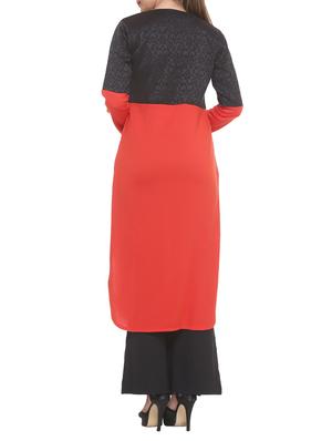 red cotton blend straight kurta - 14910043 - Standard Image - 3