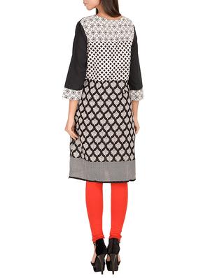 black cotton straight kurta - 14911396 - Standard Image - 3