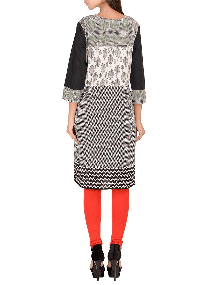 black cotton straight kurta - 14911399 - Zoom Image - 3