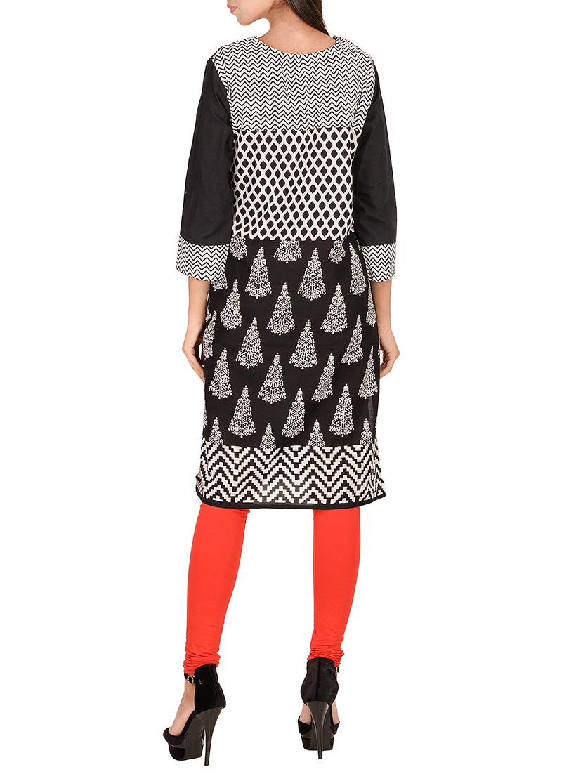 black cotton straight kurta - 14911400 - Zoom Image - 3