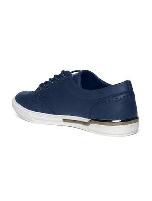 navy leatherette lace up sneaker - 14912962 - Standard Image - 3