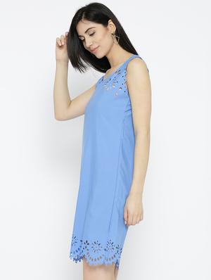 solid blue a-line dress - 14915961 - Standard Image - 3