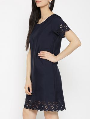 Navy cut work scallop hem dress - 14915968 - Standard Image - 3