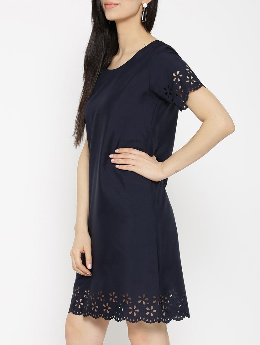 Navy cut work scallop hem dress - 14915968 - Zoom Image - 3