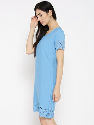 solid blue a-line dress - 14915971 - Standard Image - 3