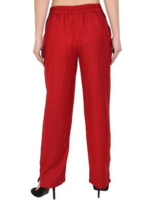 red rayon straight palazzo - 14918946 - Standard Image - 3