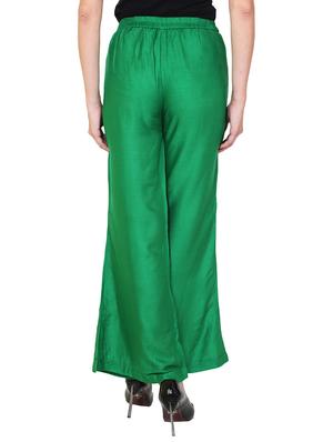 green rayon flared palazzo - 14918975 - Standard Image - 3
