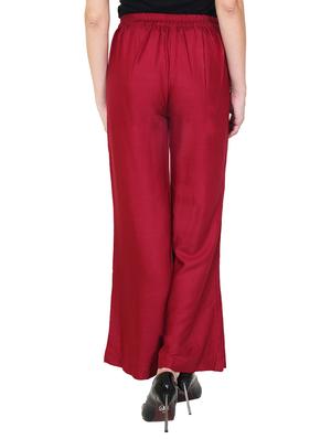 maroon rayon flared palazzo - 14918976 - Standard Image - 3