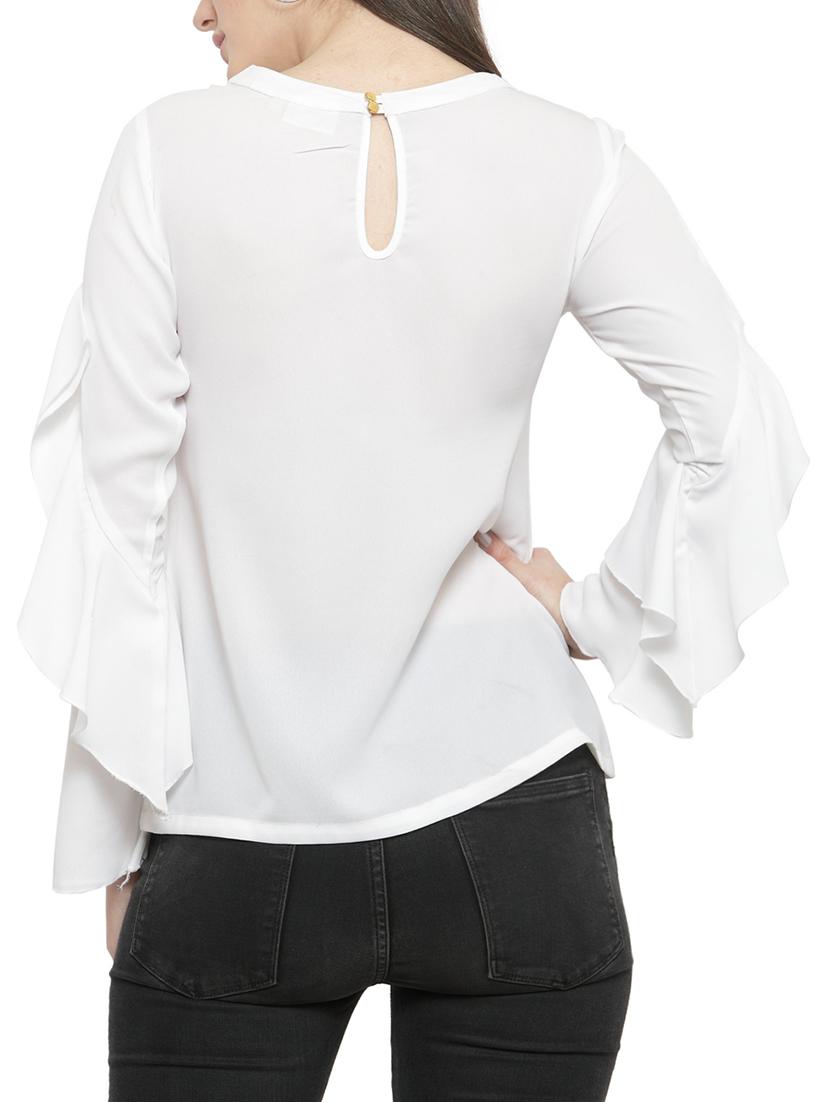 white printed ruffled sleeved top - 14919776 - Zoom Image - 3