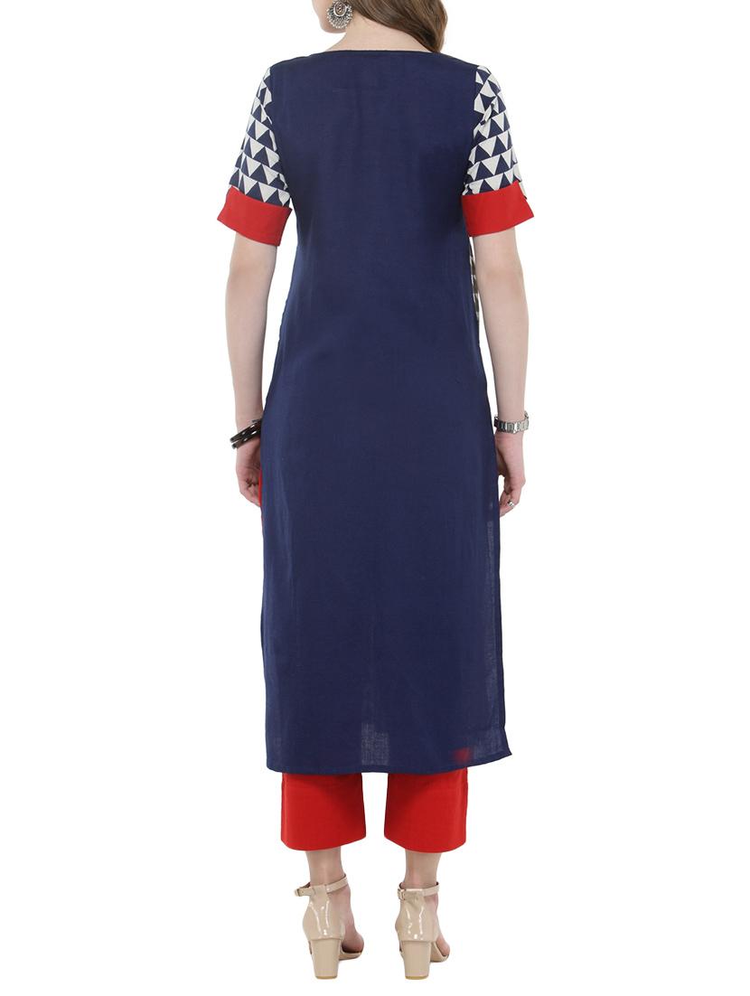 white cotton blend straight kurta - 14921212 - Zoom Image - 3
