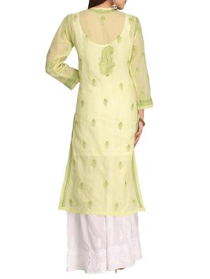 ADA green cotton straight kurta - 14923018 - Standard Image - 3