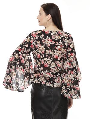 flared sleeved floral wrap top - 14923848 - Standard Image - 3
