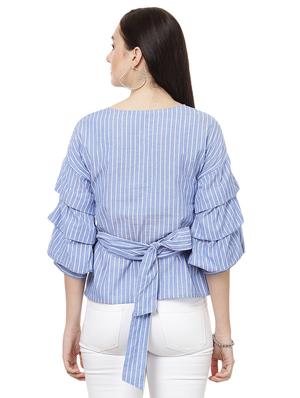 light blue striped front tie up top - 14923879 - Standard Image - 3