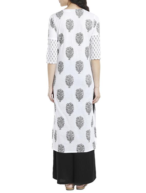 white cotton straight kurta - 14923964 - Zoom Image - 3