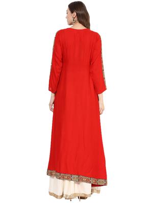 red rayon layered kurta - 14924526 - Standard Image - 3