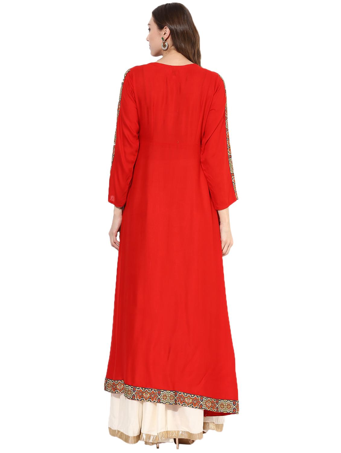 red rayon layered kurta - 14924526 - Zoom Image - 3