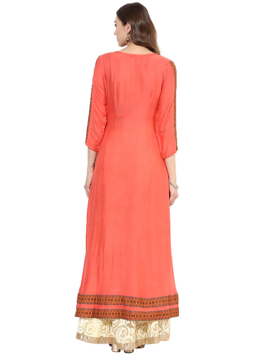 peach rayon layered kurta - 14924529 - Zoom Image - 3