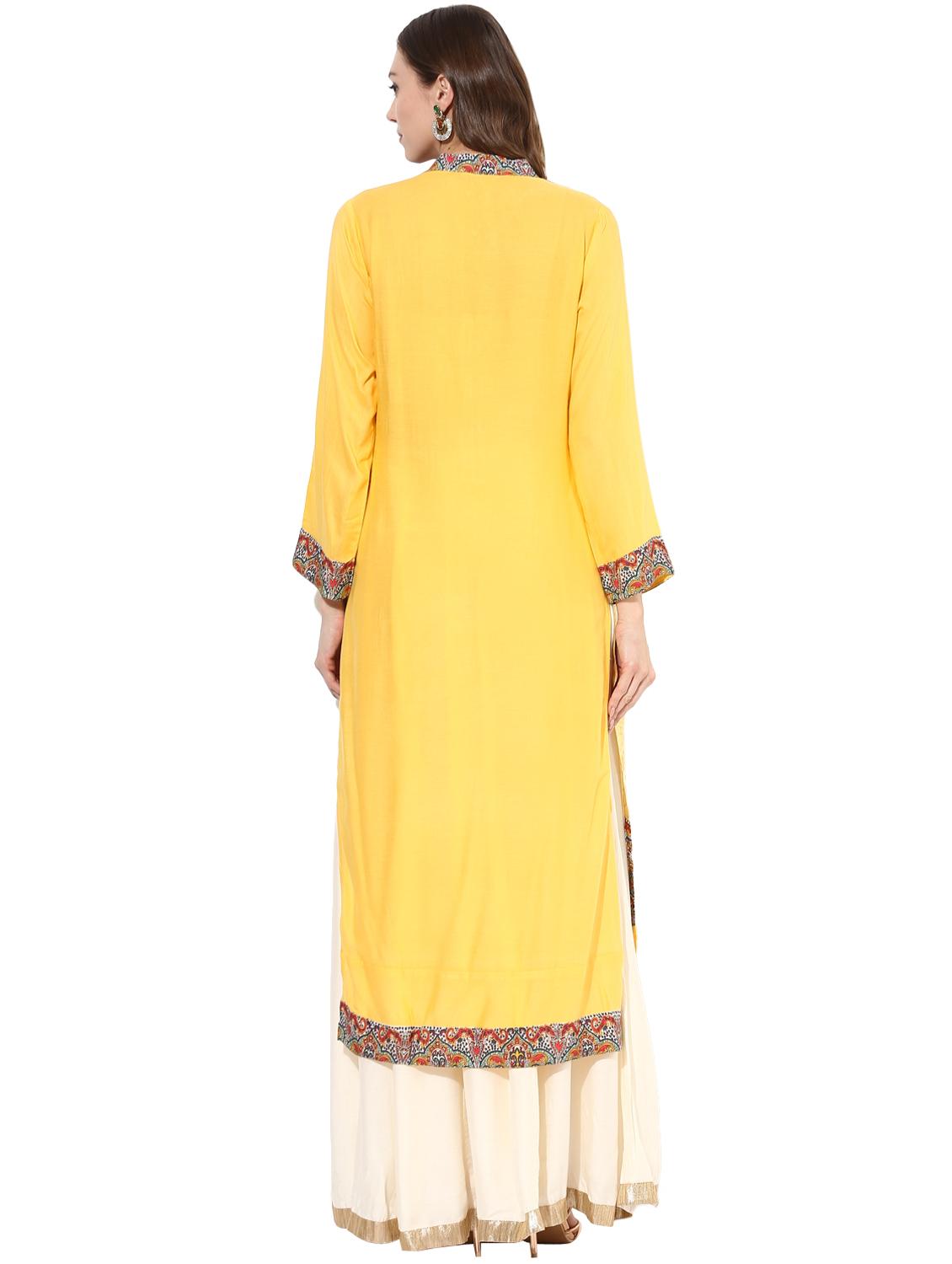 yellow rayon straight kurta - 14924537 - Zoom Image - 3