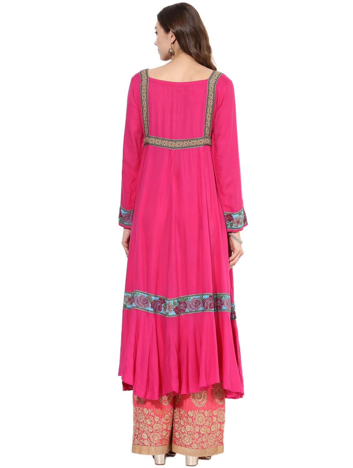 pink rayon layered kurta - 14924539 - Zoom Image - 3