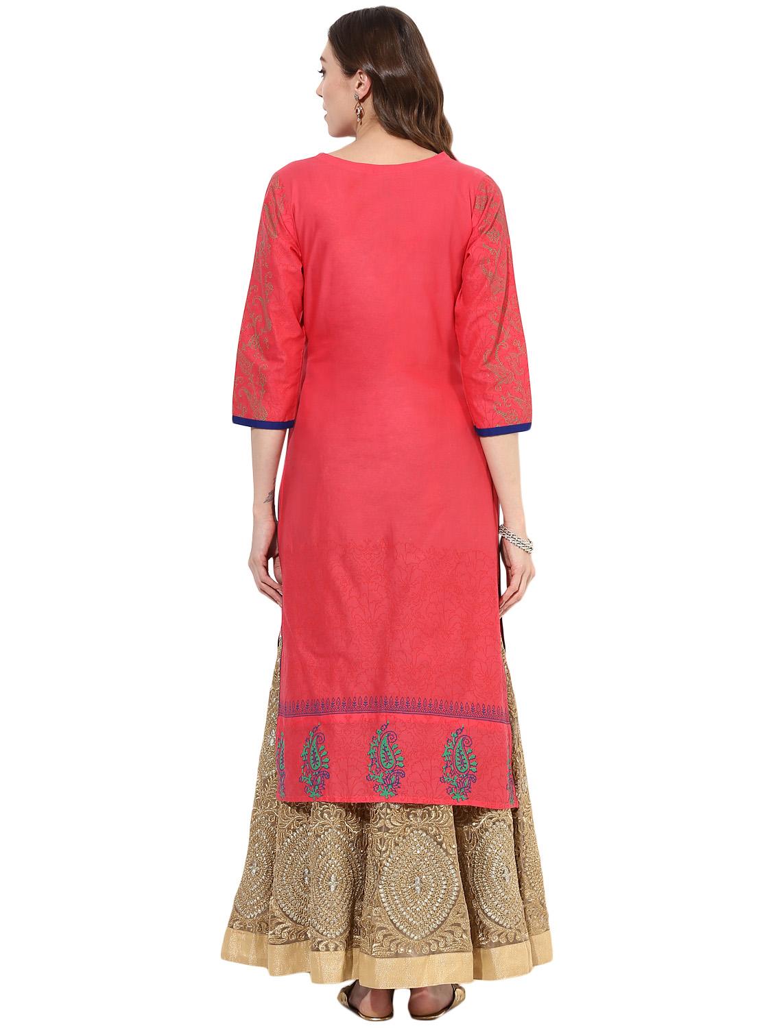 peach cotton straight kurta - 14924542 - Zoom Image - 3