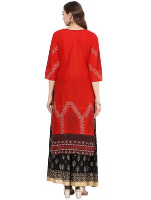 red cotton straight kurta - 14924547 - Standard Image - 3