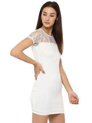 miway women's poly knit white solid dress - 14924767 - Standard Image - 3