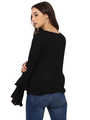 miway black rayon ruggle sleeves shirt - 14924814 - Standard Image - 3