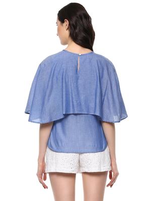 Miway Women's Cotton Blue Solid Casual Top - 14924826 - Standard Image - 3