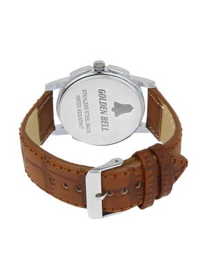 Golden bell White Dial Brown Leather Strap Analog Wrist Watch - 14925954 - Standard Image - 3