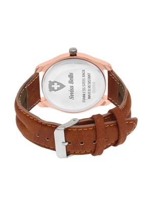 Golden Bell White Dial Brown Leather Strap Analog Wrist Watch - 14925958 - Standard Image - 3