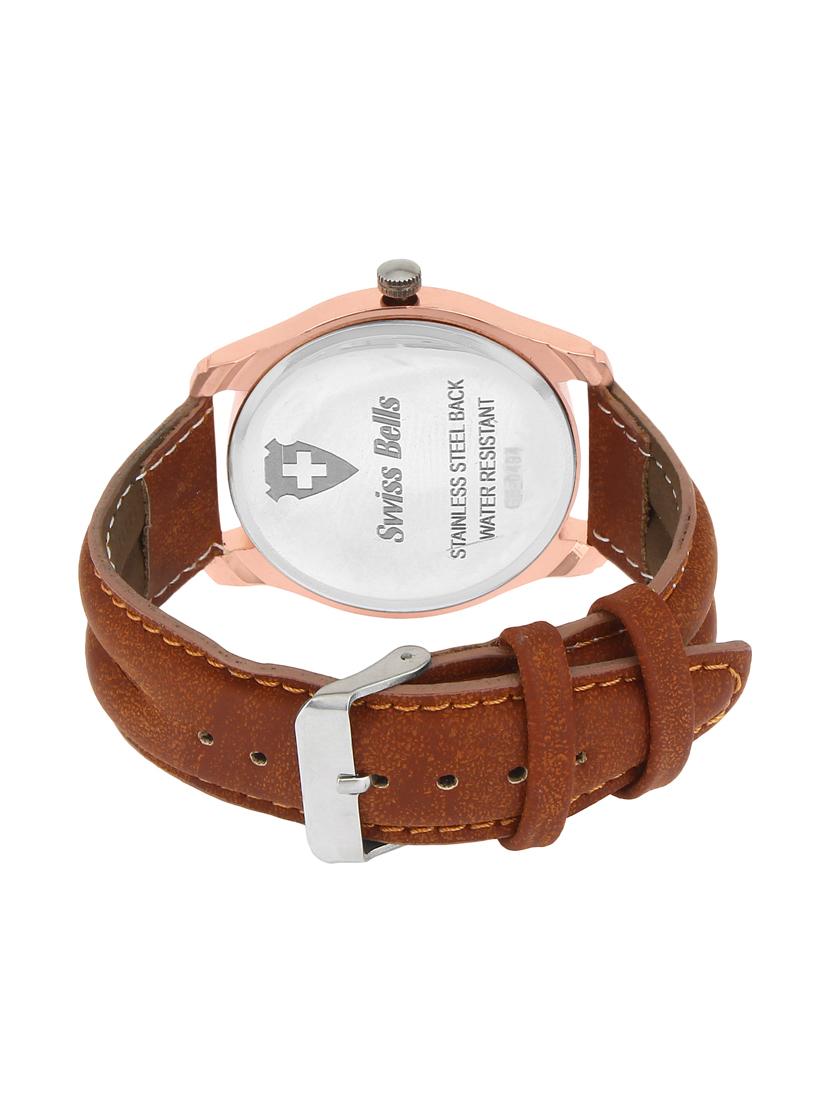 Golden Bell White Dial Brown Leather Strap Analog Wrist Watch - 14925958 - Zoom Image - 3